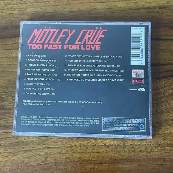 Mötley Crüe – Too Fast for Love CD (2003 Reissue / 1999 Remaster) – Clean Copy - Picture 2 of 5